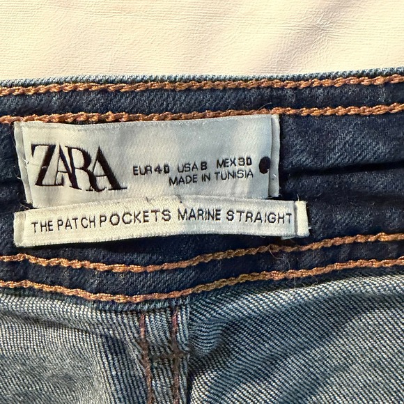 Zara The Patch Pockets Marine Straight Jeans Dark Wash Size US 8 - Picture 7 of 11